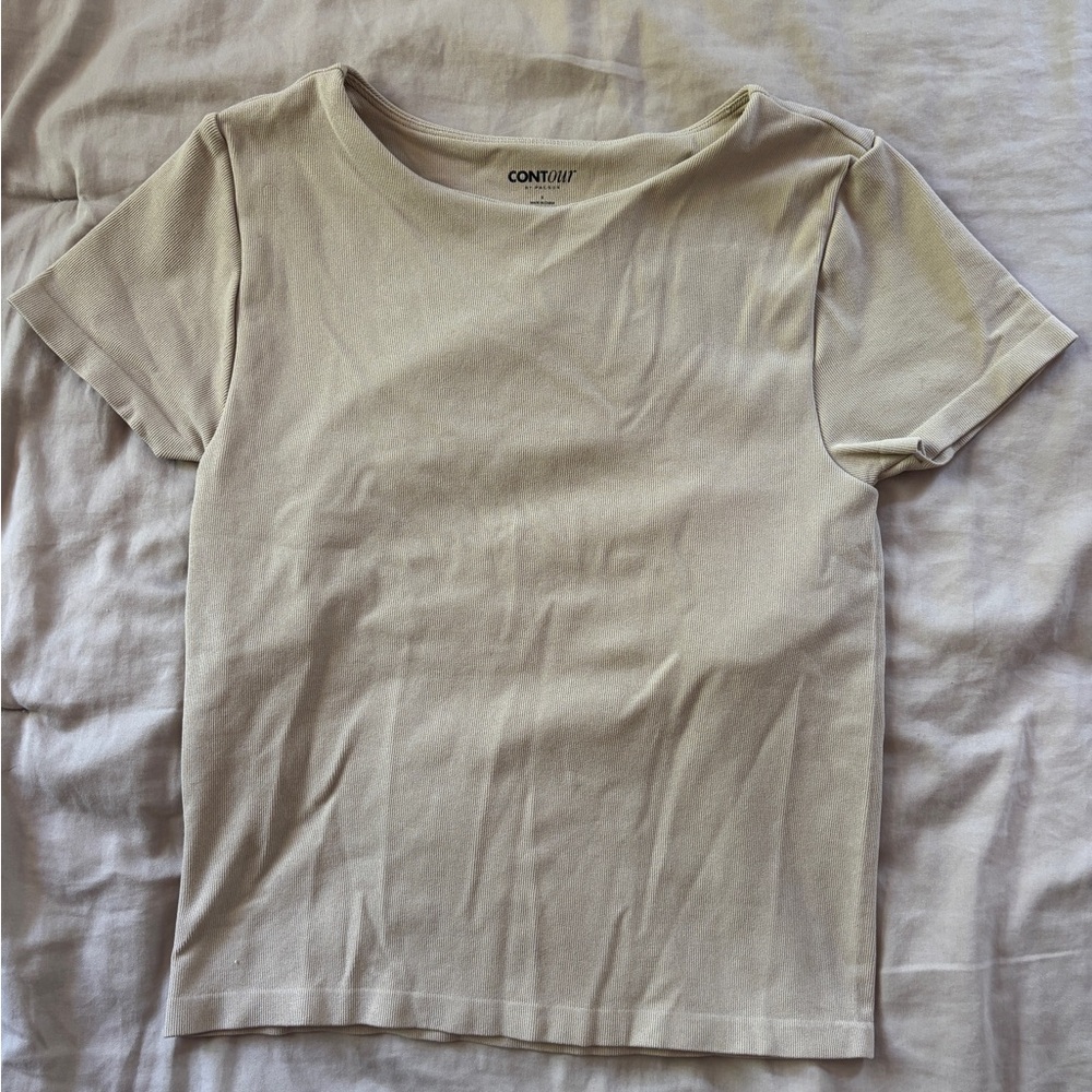 Contour by Pacsun beige ribbed crewneck tee
